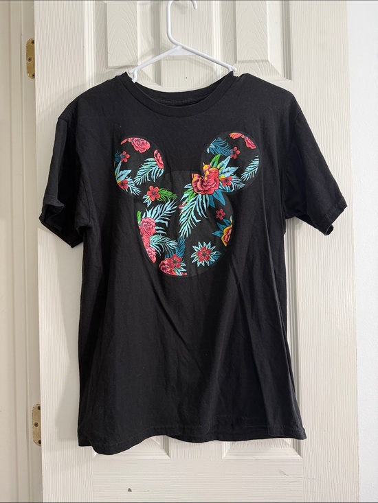 Disney Other - Disney Black Tee with Bright Floral Mickey Silhouette